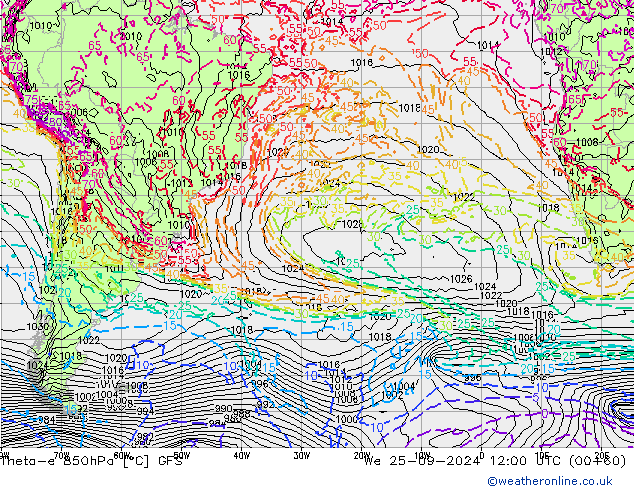 Theta-e 850hPa GFS wo 25.09.2024 12 UTC