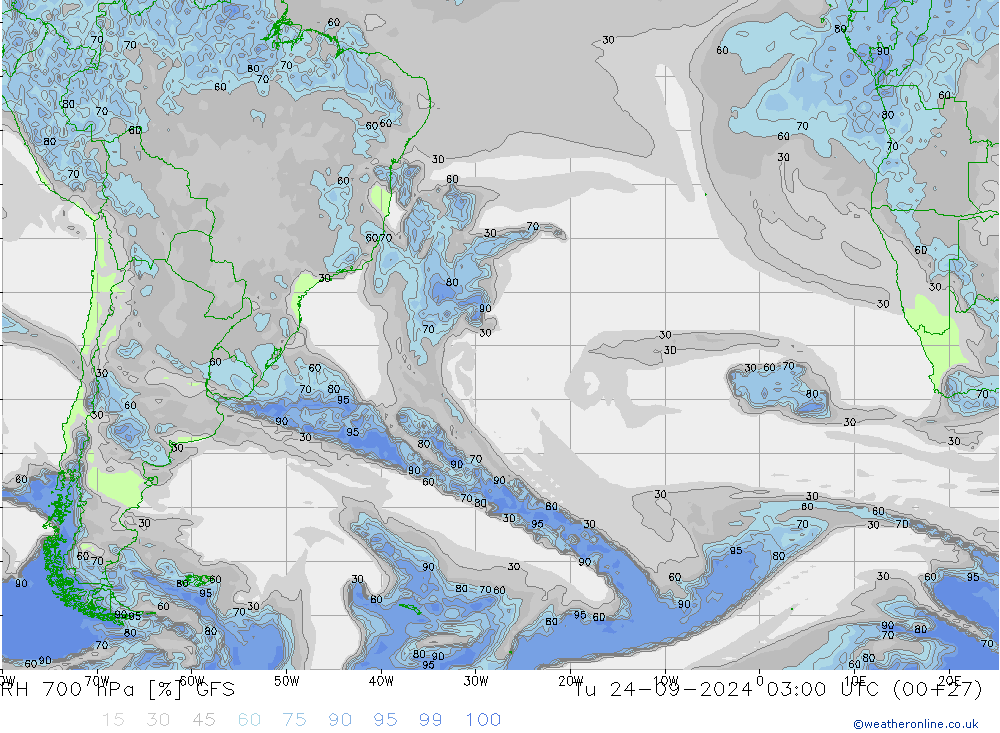 Humidité rel. 700 hPa GFS mar 24.09.2024 03 UTC