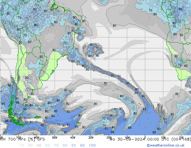 RH 700 hPa GFS Po 30.09.2024 00 UTC