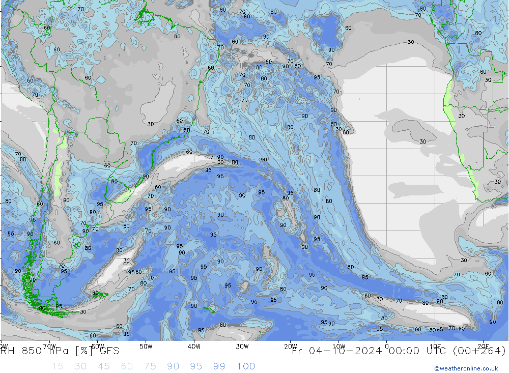 850 hPa Nispi Nem GFS Cu 04.10.2024 00 UTC