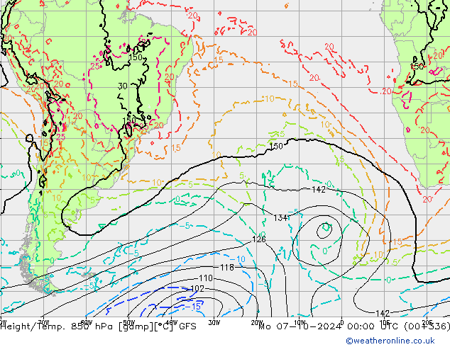 Géop./Temp. 850 hPa GFS lun 07.10.2024 00 UTC