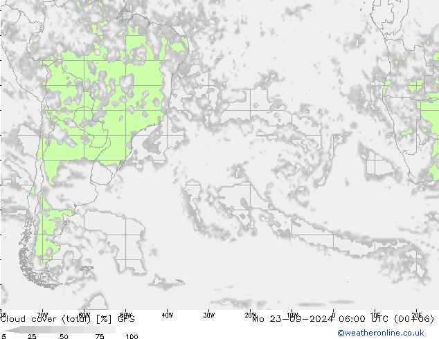 Nubes (total) GFS lun 23.09.2024 06 UTC