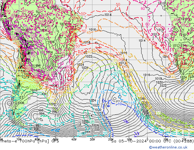 Theta-e 700hPa GFS sab 05.10.2024 00 UTC