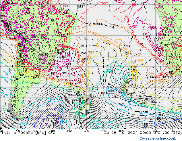 Theta-e 700hPa GFS Su 06.10.2024 00 UTC