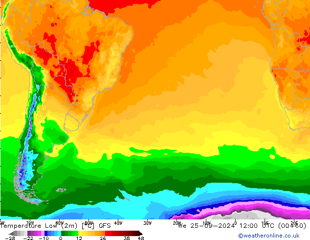 Tiefstwerte (2m) GFS Mi 25.09.2024 12 UTC