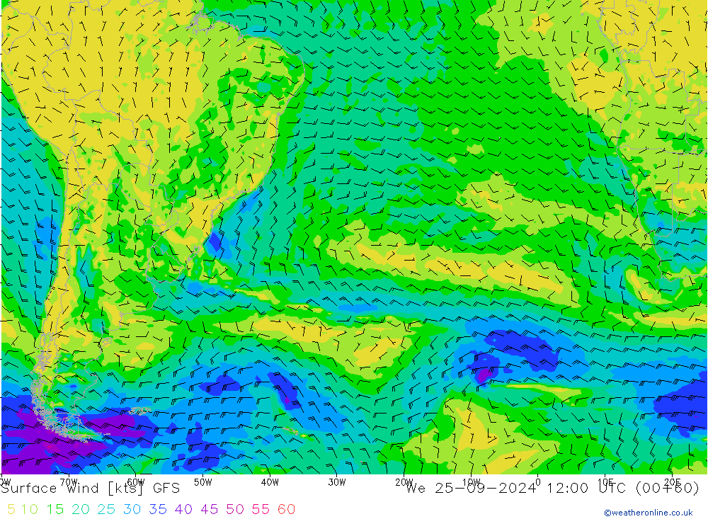 Surface wind GFS We 25.09.2024 12 UTC