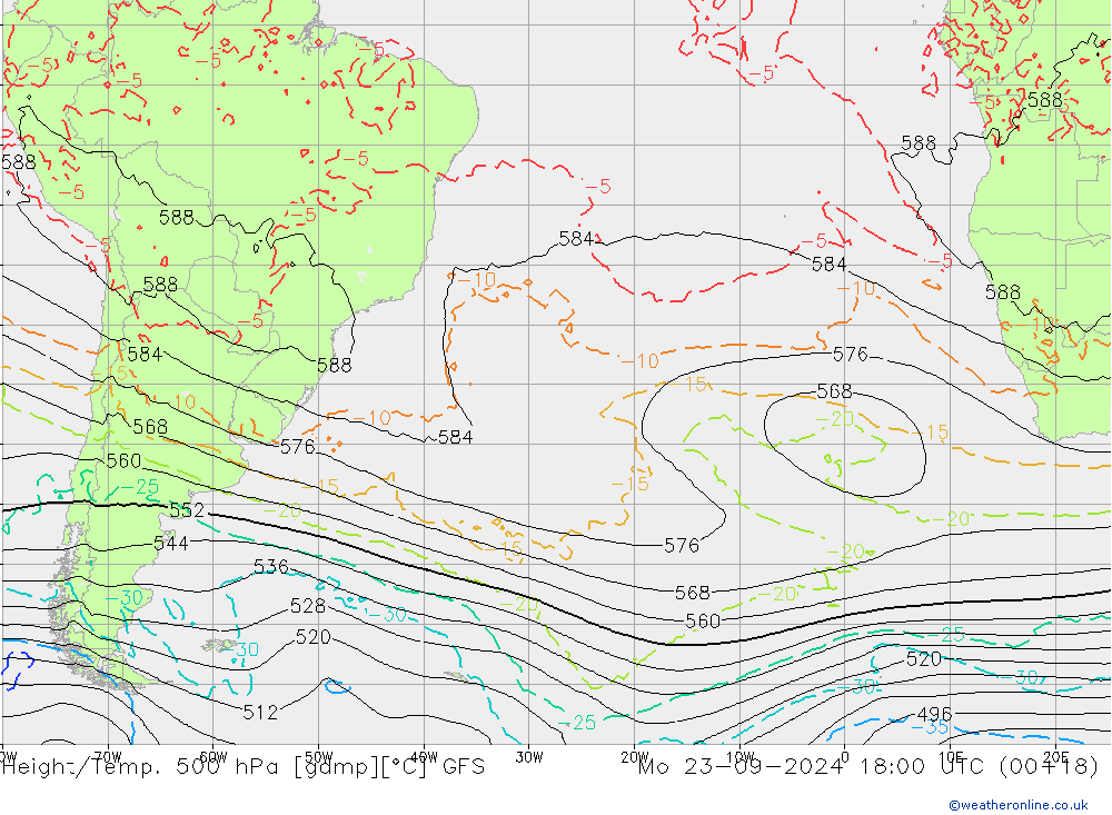 Z500/Rain (+SLP)/Z850 GFS Mo 23.09.2024 18 UTC