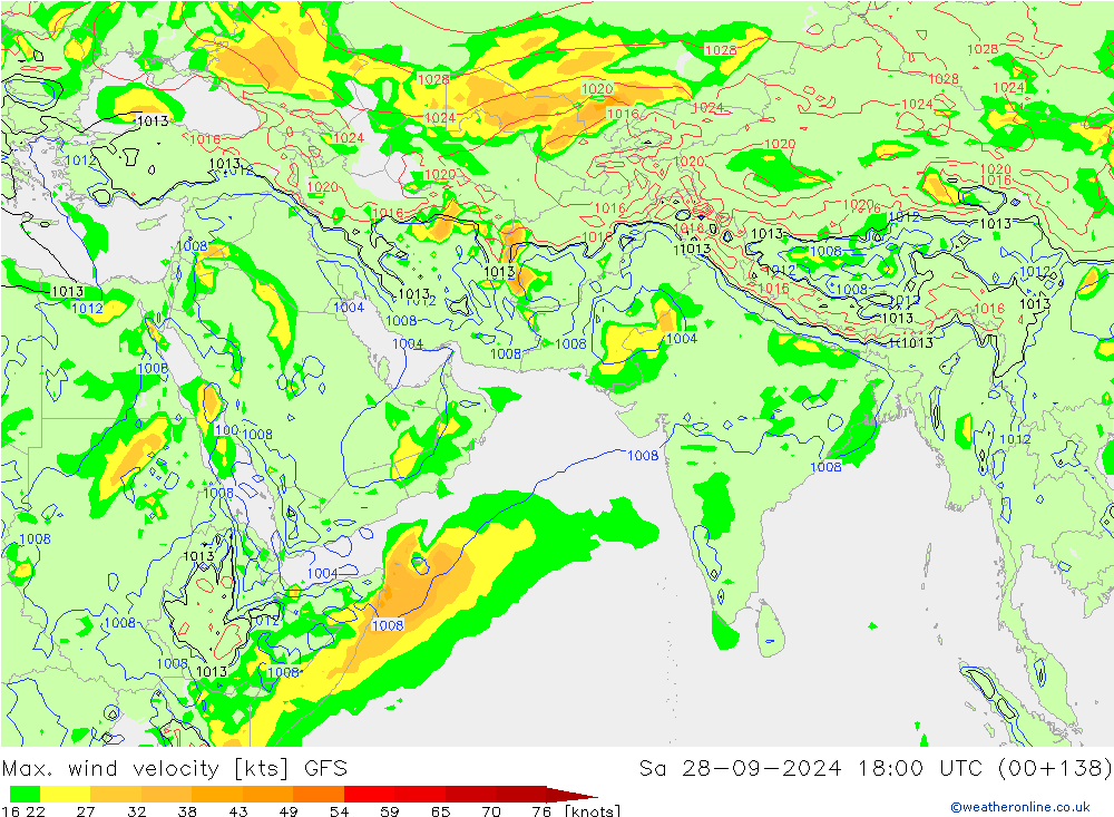 Max. wind velocity GFS So 28.09.2024 18 UTC