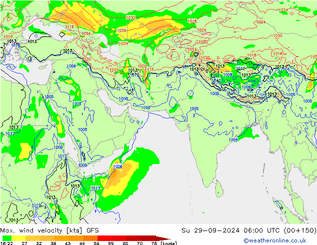 Max. wind velocity GFS nie. 29.09.2024 06 UTC