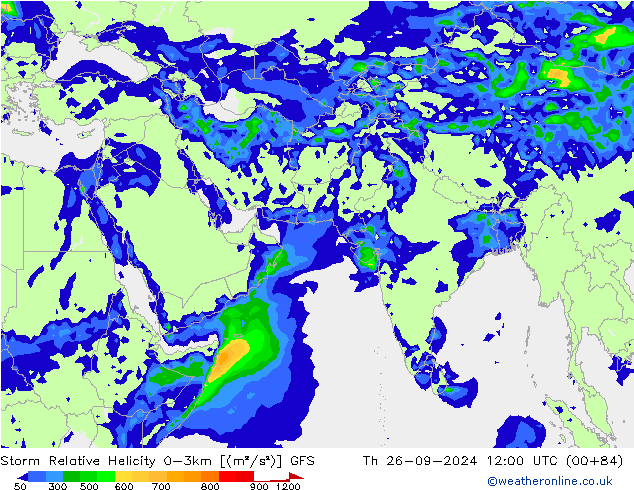 Storm Relative Helicity GFS Qui 26.09.2024 12 UTC