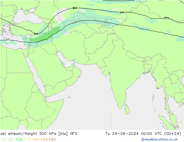 Jet stream/Height 300 hPa GFS Út 24.09.2024 00 UTC