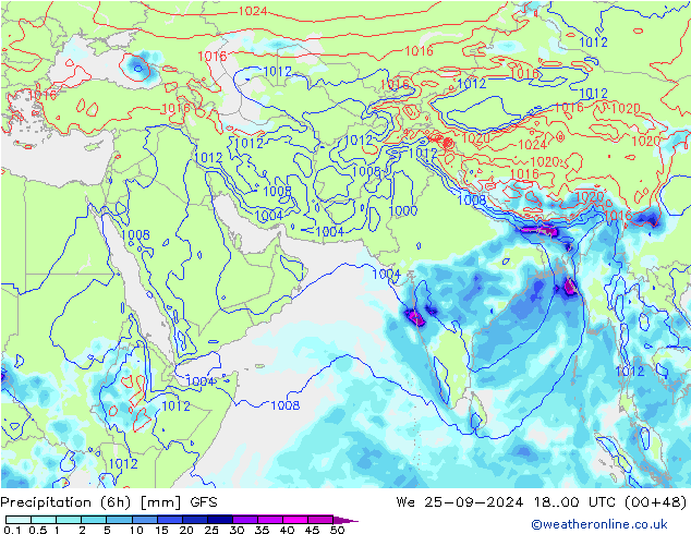 Totale neerslag (6h) GFS wo 25.09.2024 00 UTC