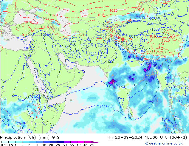 Z500/Rain (+SLP)/Z850 GFS Čt 26.09.2024 00 UTC