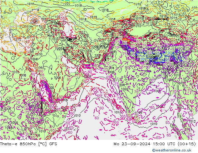 Theta-e 850hPa GFS Mo 23.09.2024 15 UTC