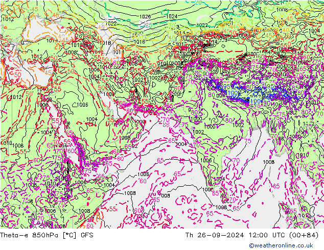 Theta-e 850hPa GFS Qui 26.09.2024 12 UTC