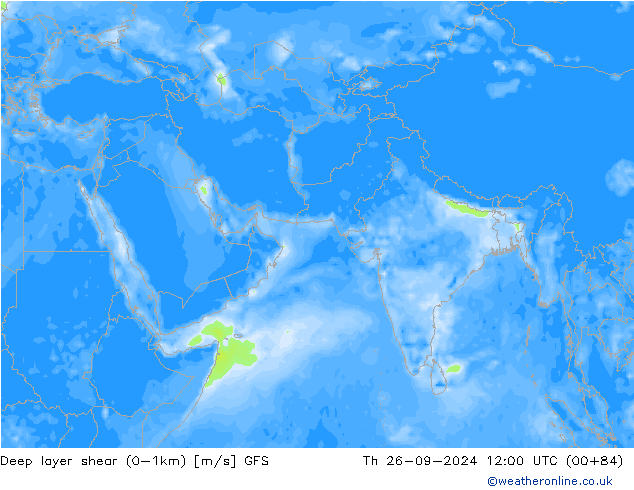 Deep layer shear (0-1km) GFS Čt 26.09.2024 12 UTC