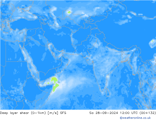 Deep layer shear (0-1km) GFS Cts 28.09.2024 12 UTC