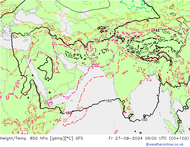 Z500/Rain (+SLP)/Z850 GFS Fr 27.09.2024 06 UTC