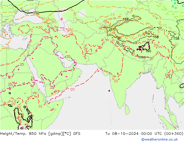 Z500/Yağmur (+YB)/Z850 GFS Sa 08.10.2024 00 UTC