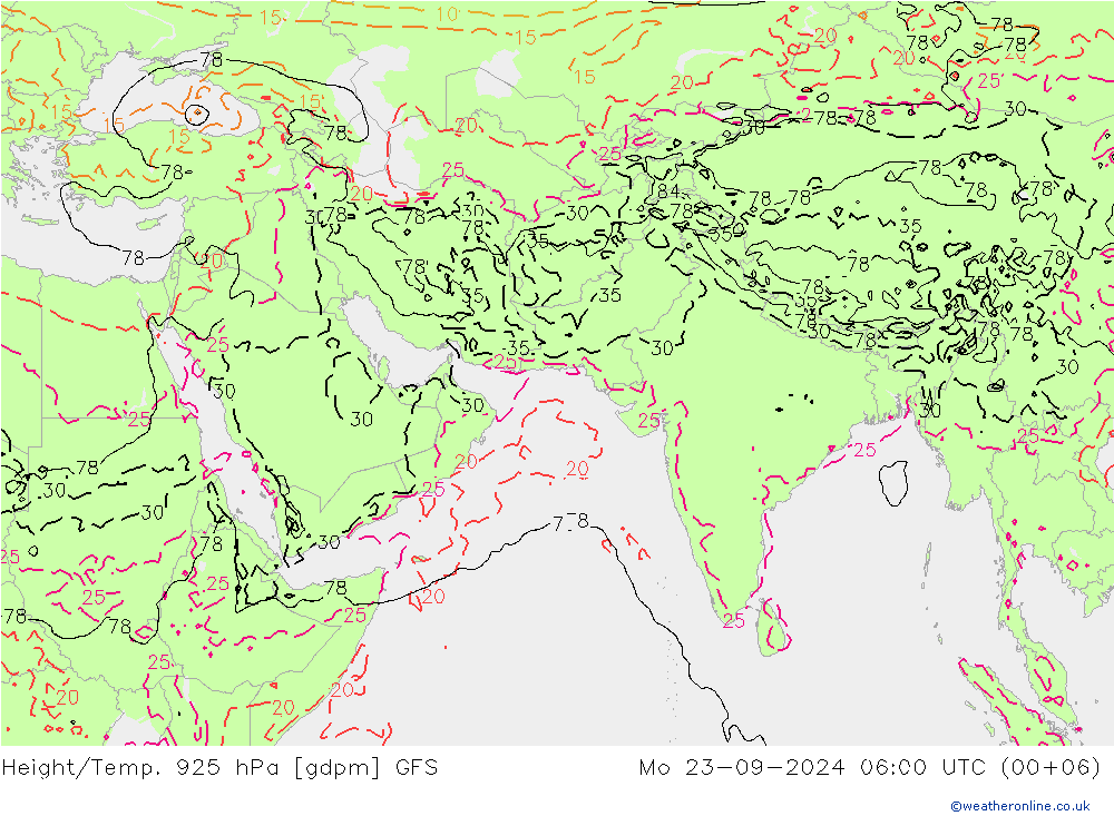 Height/Temp. 925 hPa GFS Mo 23.09.2024 06 UTC