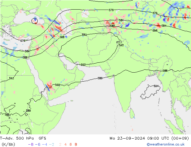 T-Adv. 500 гПа GFS пн 23.09.2024 09 UTC