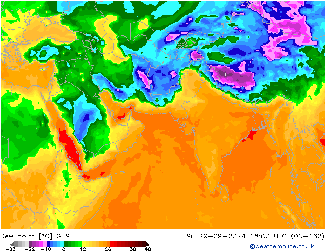 Dew point GFS Su 29.09.2024 18 UTC