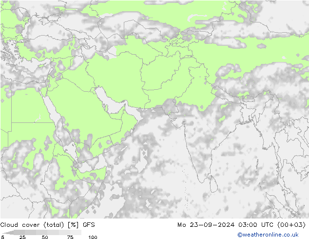 Cloud cover (total) GFS Mo 23.09.2024 03 UTC