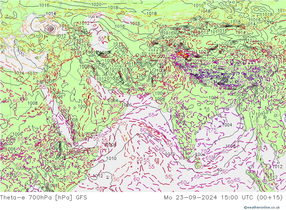 Theta-e 700hPa GFS lun 23.09.2024 15 UTC