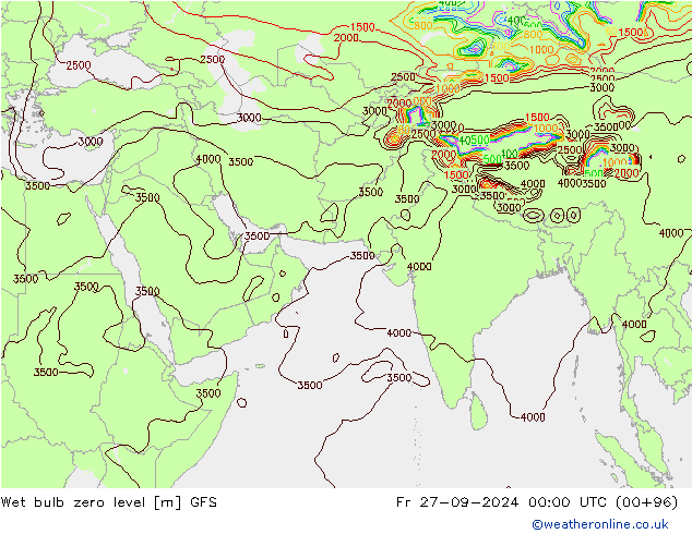 Wet bulb zero level GFS pt. 27.09.2024 00 UTC