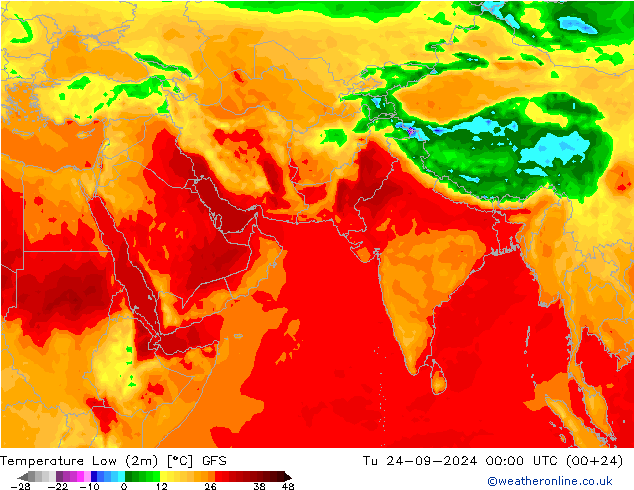 Tiefstwerte (2m) GFS Di 24.09.2024 00 UTC