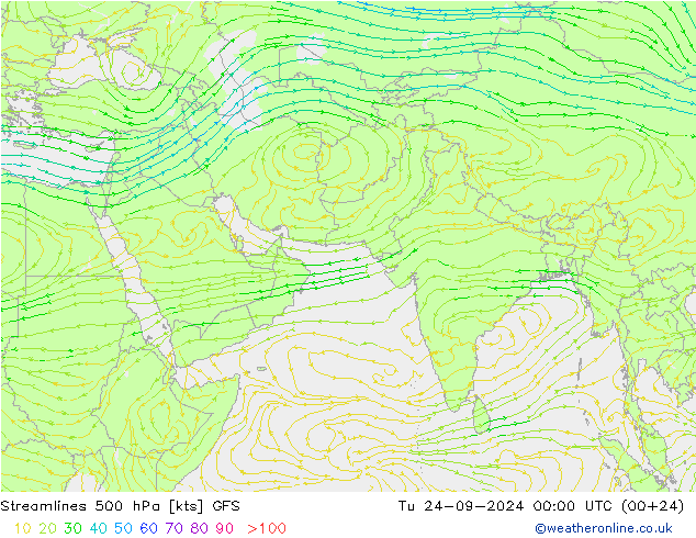 Stromlinien 500 hPa GFS Di 24.09.2024 00 UTC