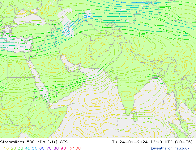 Streamlines 500 hPa GFS Tu 24.09.2024 12 UTC