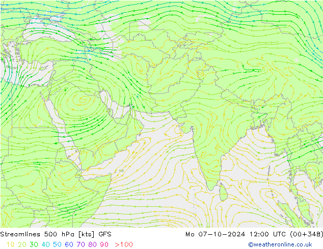 Streamlines 500 hPa GFS Po 07.10.2024 12 UTC