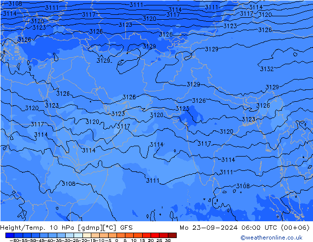 Height/Temp. 10 hPa GFS pon. 23.09.2024 06 UTC