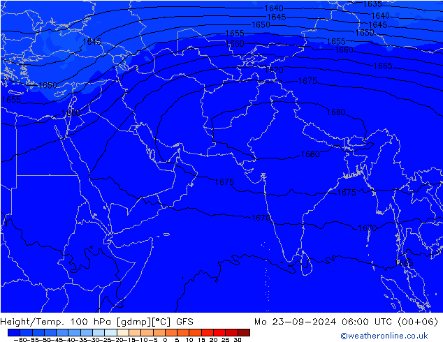 Height/Temp. 100 hPa GFS pon. 23.09.2024 06 UTC