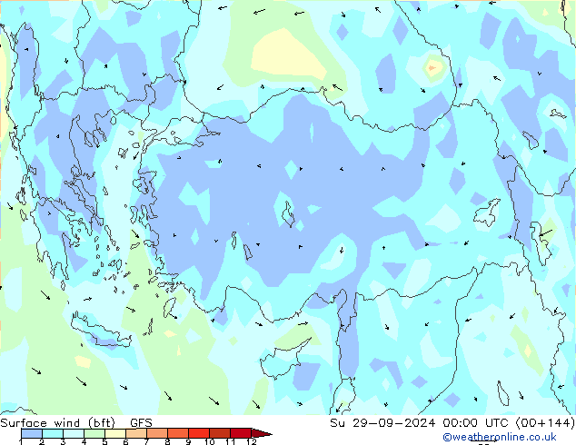 Surface wind (bft) GFS Su 29.09.2024 00 UTC