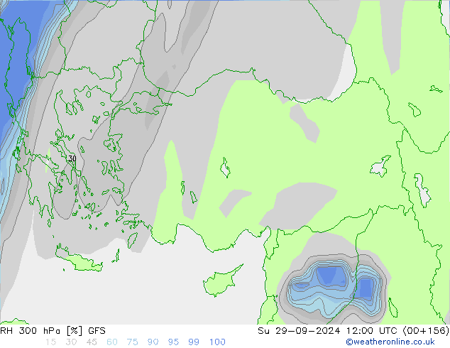 RH 300 гПа GFS Вс 29.09.2024 12 UTC