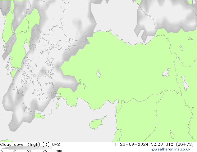 Cloud cover (high) GFS Th 26.09.2024 00 UTC