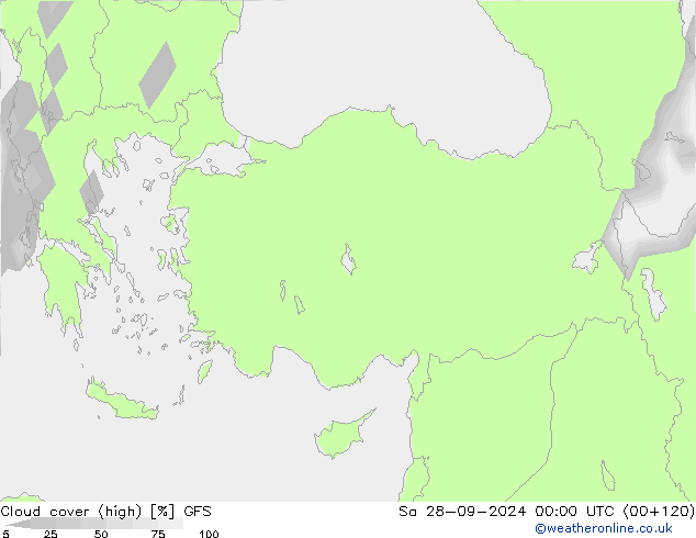 Nuages (élevé) GFS sam 28.09.2024 00 UTC