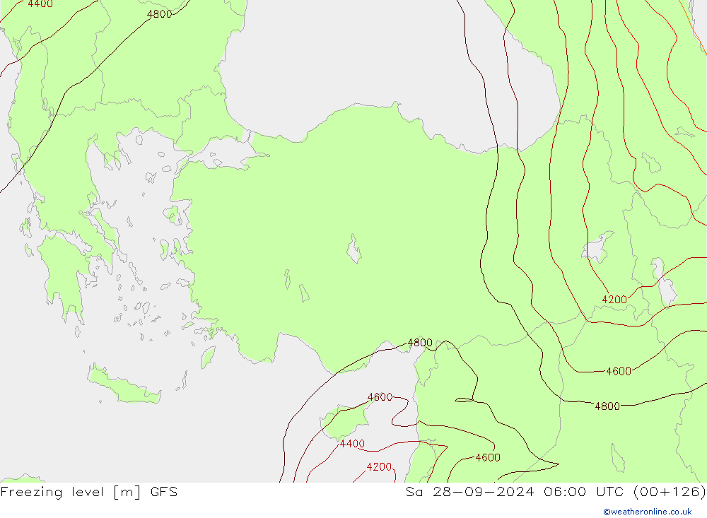 Isoterma de zero graus GFS Sáb 28.09.2024 06 UTC