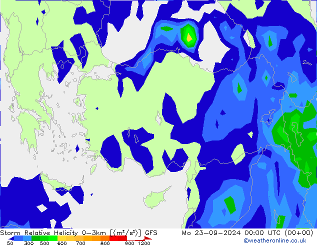 Storm Relative Helicity GFS pon. 23.09.2024 00 UTC