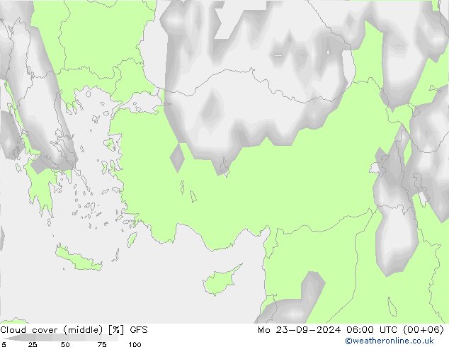 облака (средний) GFS пн 23.09.2024 06 UTC