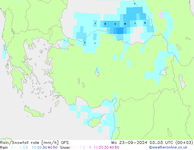 Rain/Snowfall rate GFS пн 23.09.2024 03 UTC