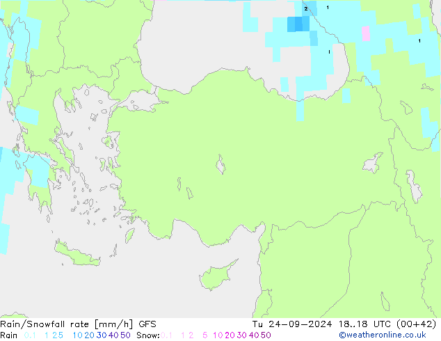 Rain/Snowfall rate GFS Tu 24.09.2024 18 UTC