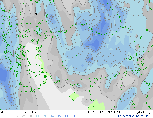 Humidité rel. 700 hPa GFS mar 24.09.2024 00 UTC