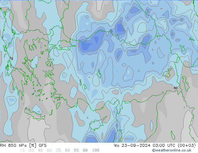 RH 850 hPa GFS pon. 23.09.2024 03 UTC