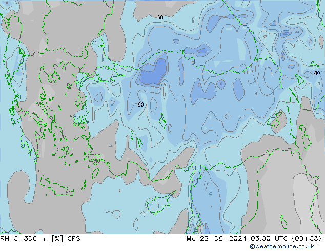 RH 0-300 m GFS пн 23.09.2024 03 UTC