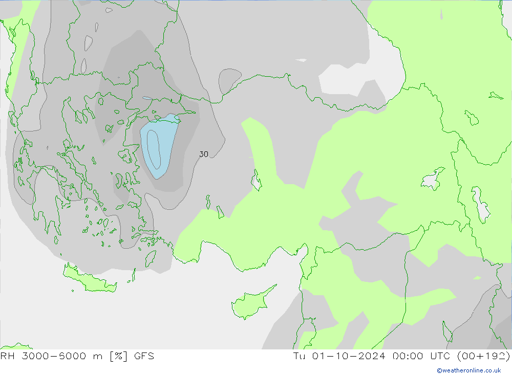 Humidité rel. 3000-6000 m GFS mar 01.10.2024 00 UTC