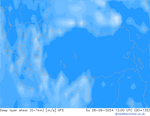 Deep layer shear (0-1km) GFS Sa 28.09.2024 12 UTC