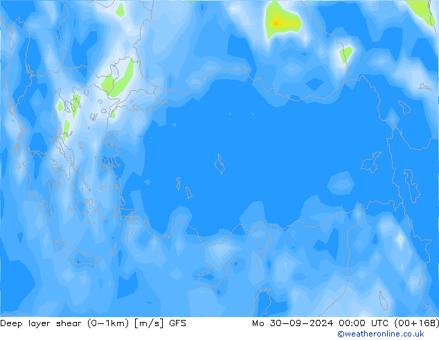 Deep layer shear (0-1km) GFS ma 30.09.2024 00 UTC